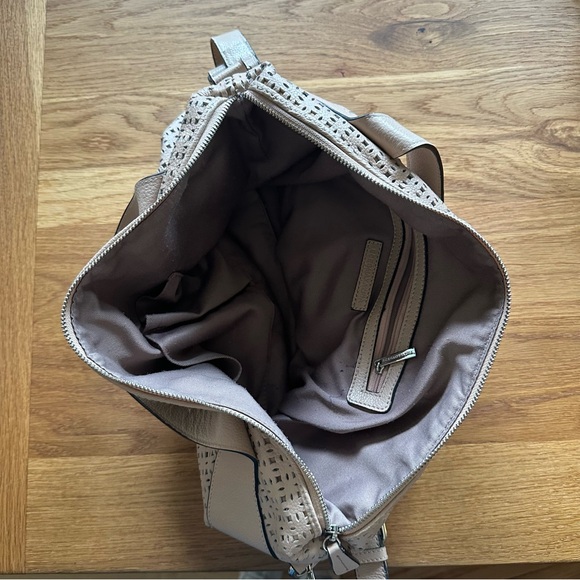 BCBGMaxazria Tan Leather Bag Cutout Design Adjustable Silver Hardware - Picture 8 of 8